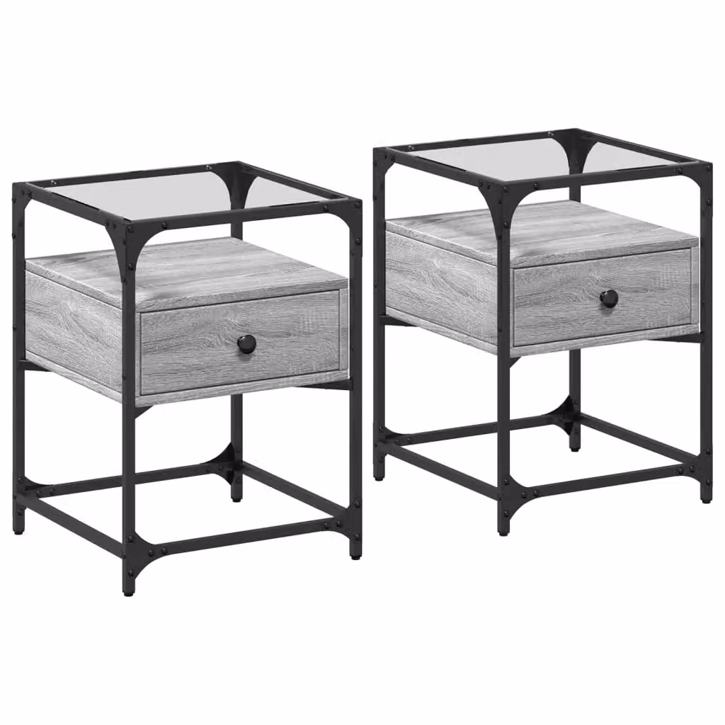 Berkfield Home Set of 2 Grey Sonoma Bedside Cabinets with Mirror Top, W/D/H: 40 x 40 x 55 cm – 2