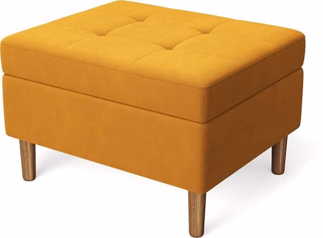 Modern Rectangular Tufted Velvet Storage Ottoman in Yellow