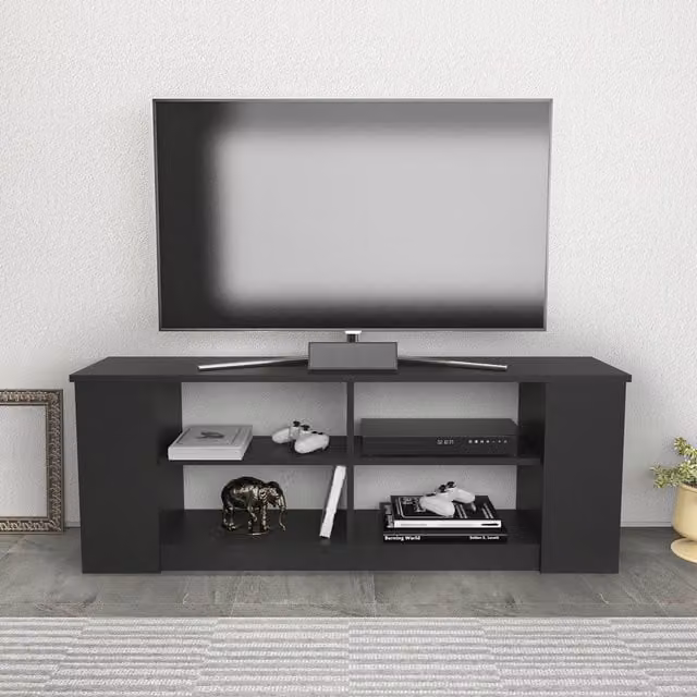 Decorotika Space Modern Geometric TV Unit in Anthracite Grey, W: 140 cm, D: 35 cm, H: 51.8 cm
