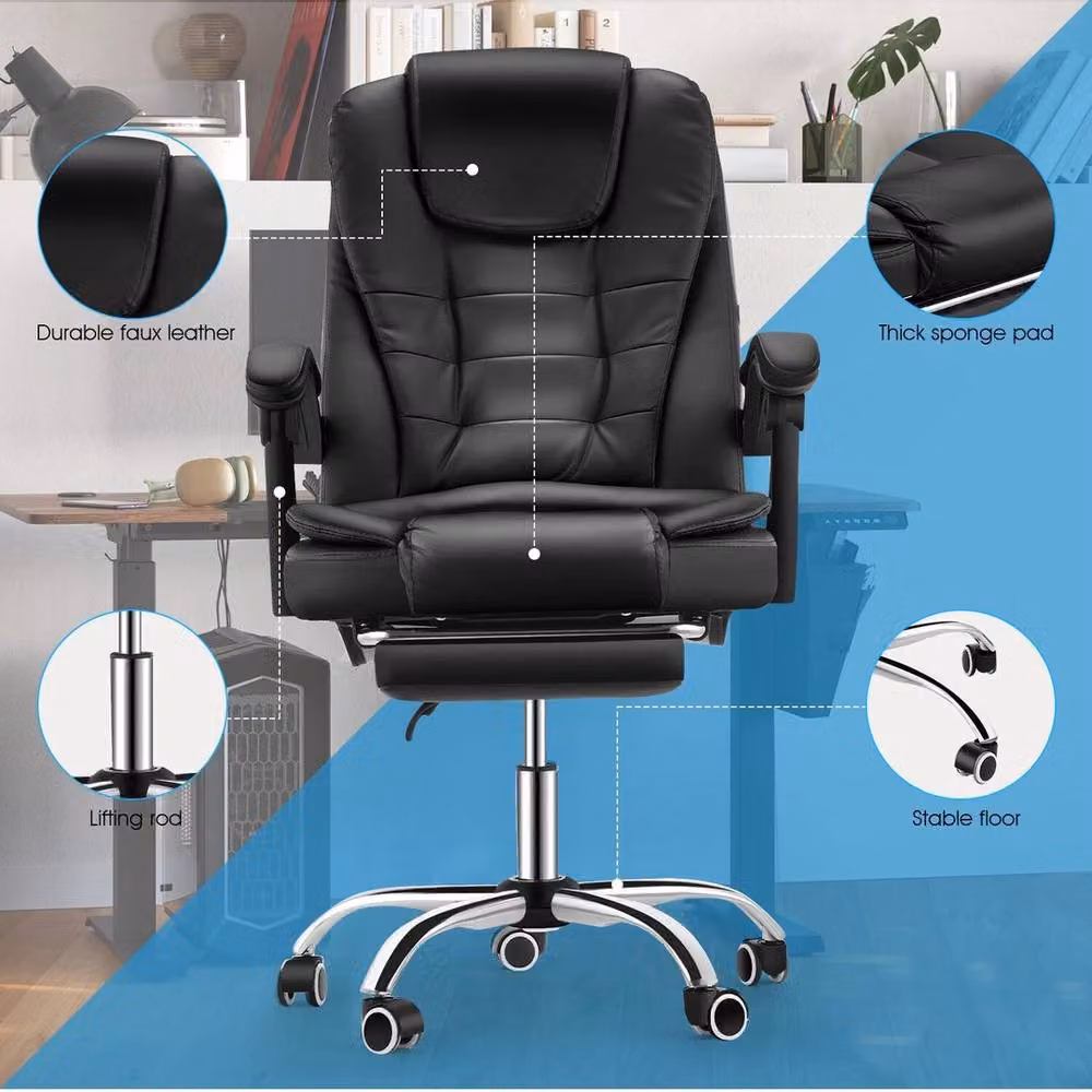 PAWNORA Black Synthetic Leather Massage Gaming and Office Chair with Headrest and Armrests – 5