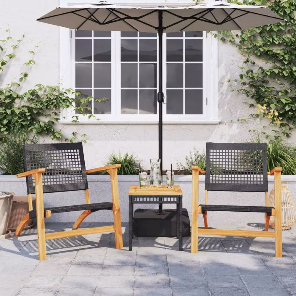 Berkfield Home Set of 2 Modern Black Poly Rattan and Acacia Wood Garden Chairs – 3