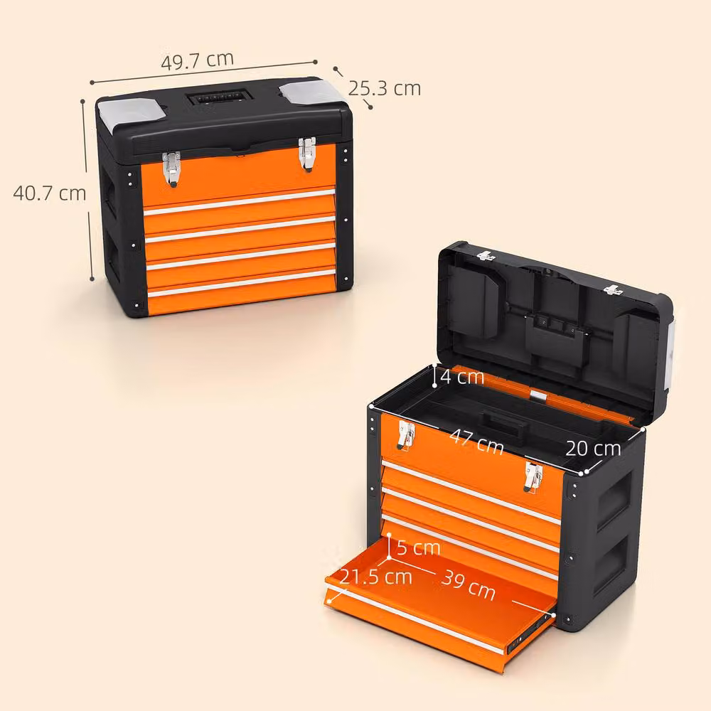 STILVORA 4 Drawer Toolbox with Removable Top Tray and Inserts, Orange – 3