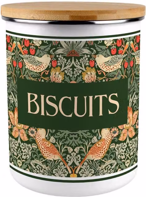 Purely Home Strawberry Thief Extra Large Floral Metal Biscuit Tin in Green