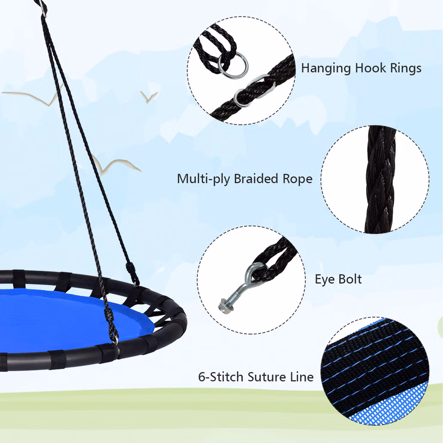 Costway Blue Round Saucer Tree Swing for Children – 2