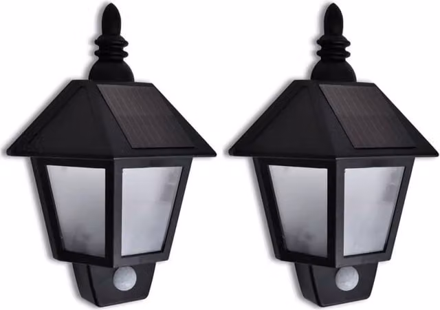 Berkfield Home Solar LED Wall Lanterns with Motion Sensor, Black, 2 Pack – 1