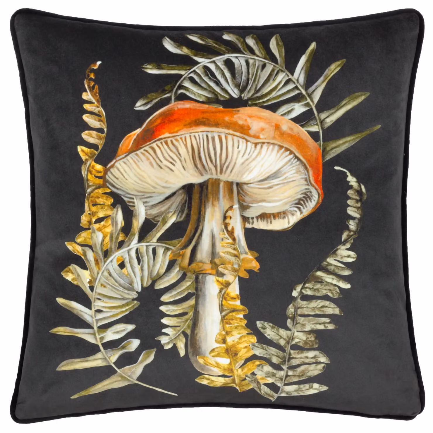 Wylder Nature Kielder Forest Hatfield Mushroom Piped Chenille Velvet Cushion in Black, W/D/H: 43 x 43 x 43 cm – 2