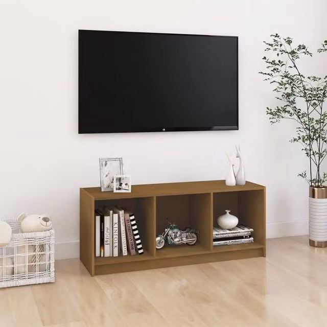 Berkfield Home Honey Brown Solid Pinewood TV Cabinet W: 104 cm, D: 33 cm, H: 41 cm
