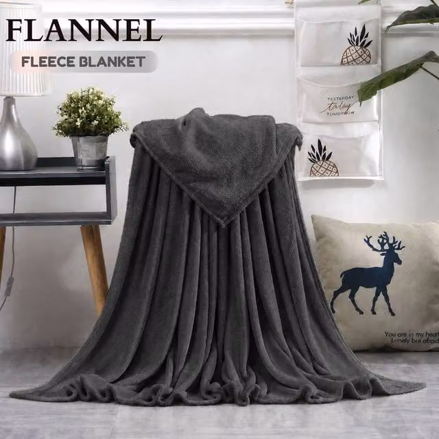 Grace Premium Cozy Flannel Fleece Soft Throw Blanket in Grey, W: 150 cm, L: 200 cm – 1