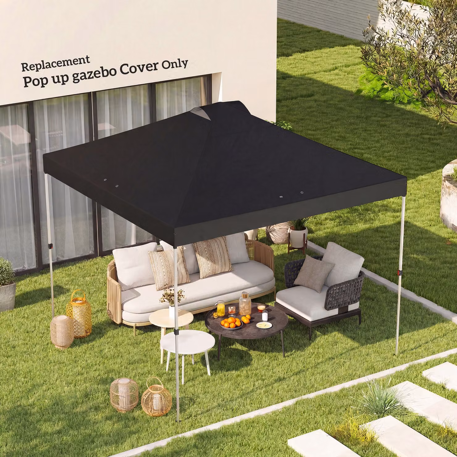 Outsunny Black Waterproof Pop Up Canopy Replacement Roof with UV50+ Protection and 8 Drainage Holes, W x D: 3 x 3 m – 2