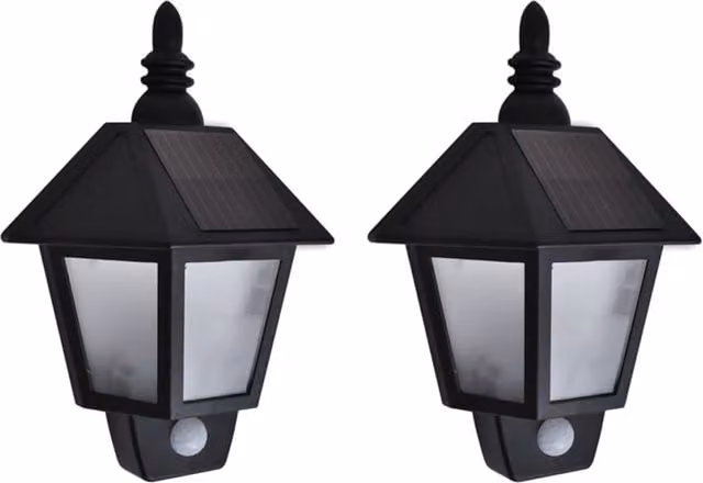 Berkfield Home Solar LED Wall Lamps with Motion Sensor, 2 Pack, Black
