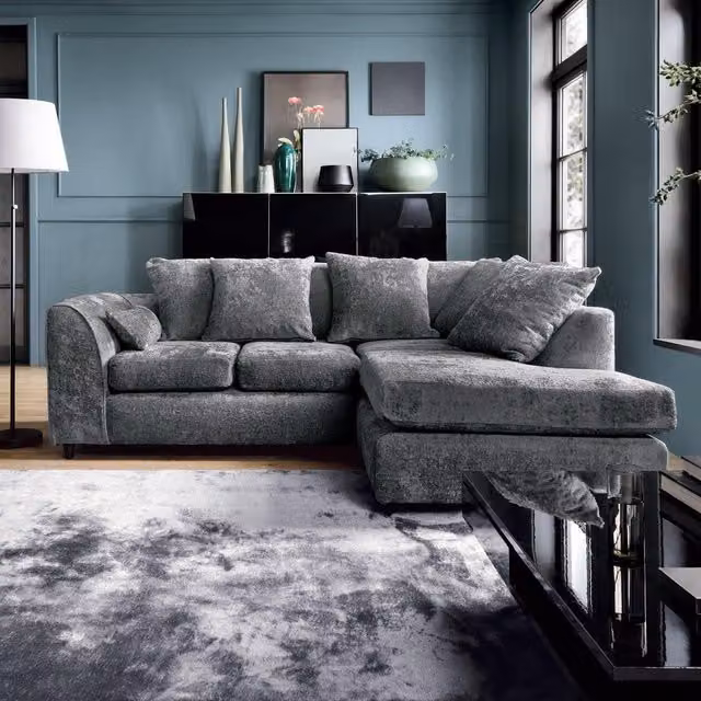 Abakus Direct Harriet Right Facing Corner Sofa in Dark Grey Crushed Chenille Fabric
