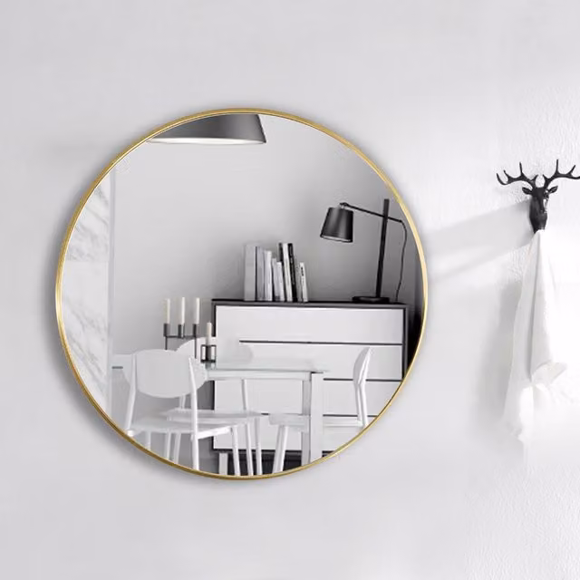 Livingandhome Nordic Round Wall Mirror in Gold, Diameter: 70 cm