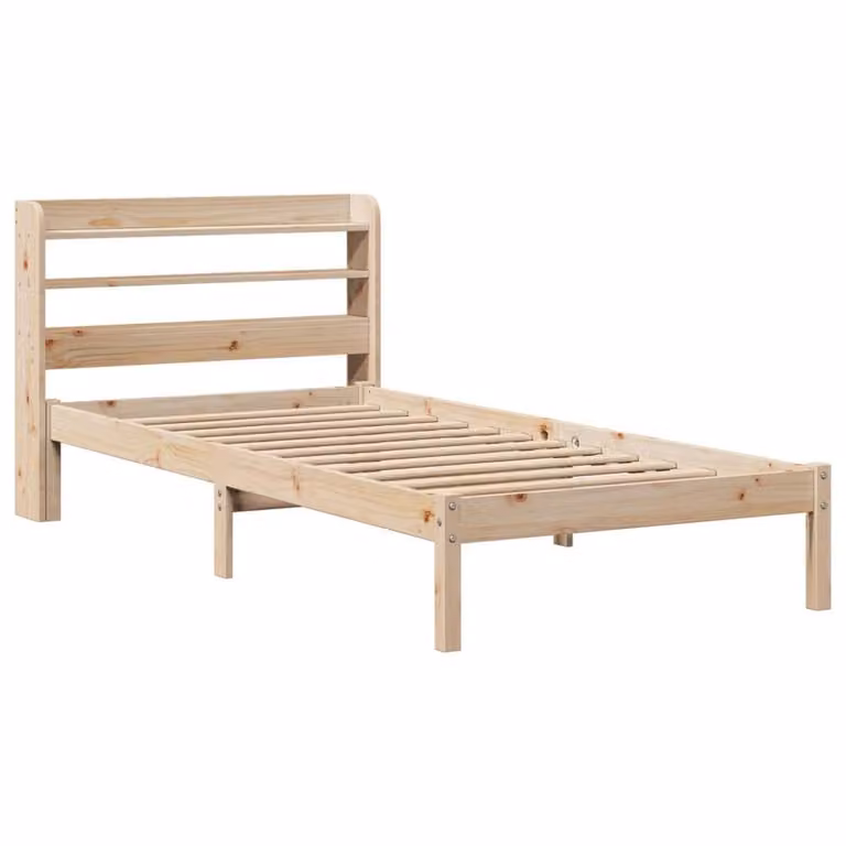 Berkfield Home Solid Wood Pine Bed Frame in Natural with Side Compartments, W: 90 cm, L: 200 cm