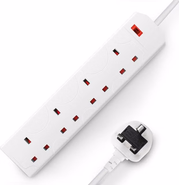 DESIRETECH 4-Gang Extension Lead with Surge Protection, 1 Metre, White