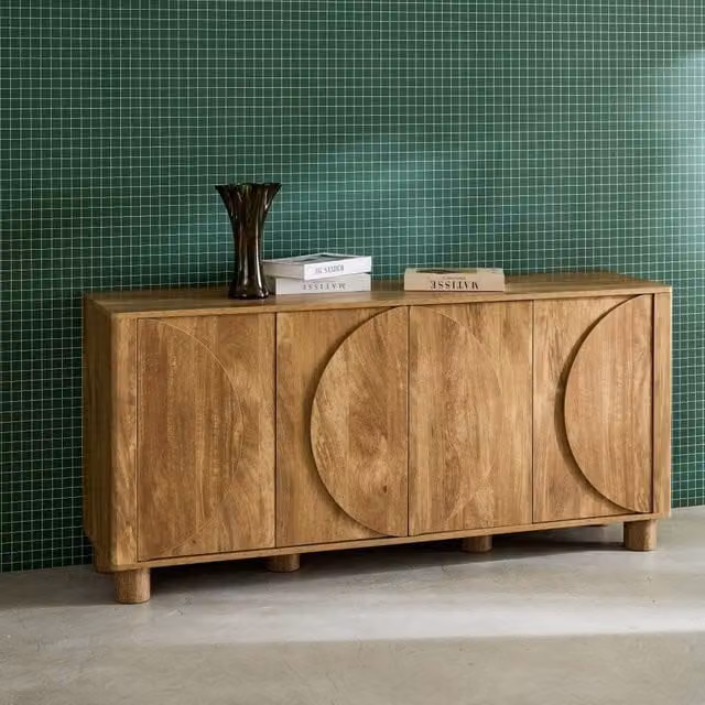 Sweekeek Modern 4-Door Wood Decor Sideboard in Brown and Beige, W: 155 cm – 1