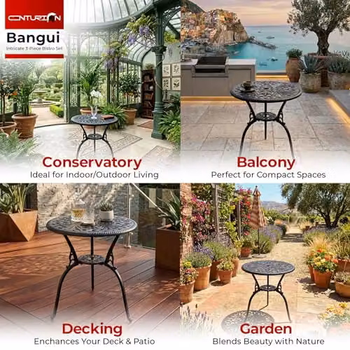 Centurion BANGUI Outdoor Bistro Table in Black Cast Aluminium with Parasol Hole – 4