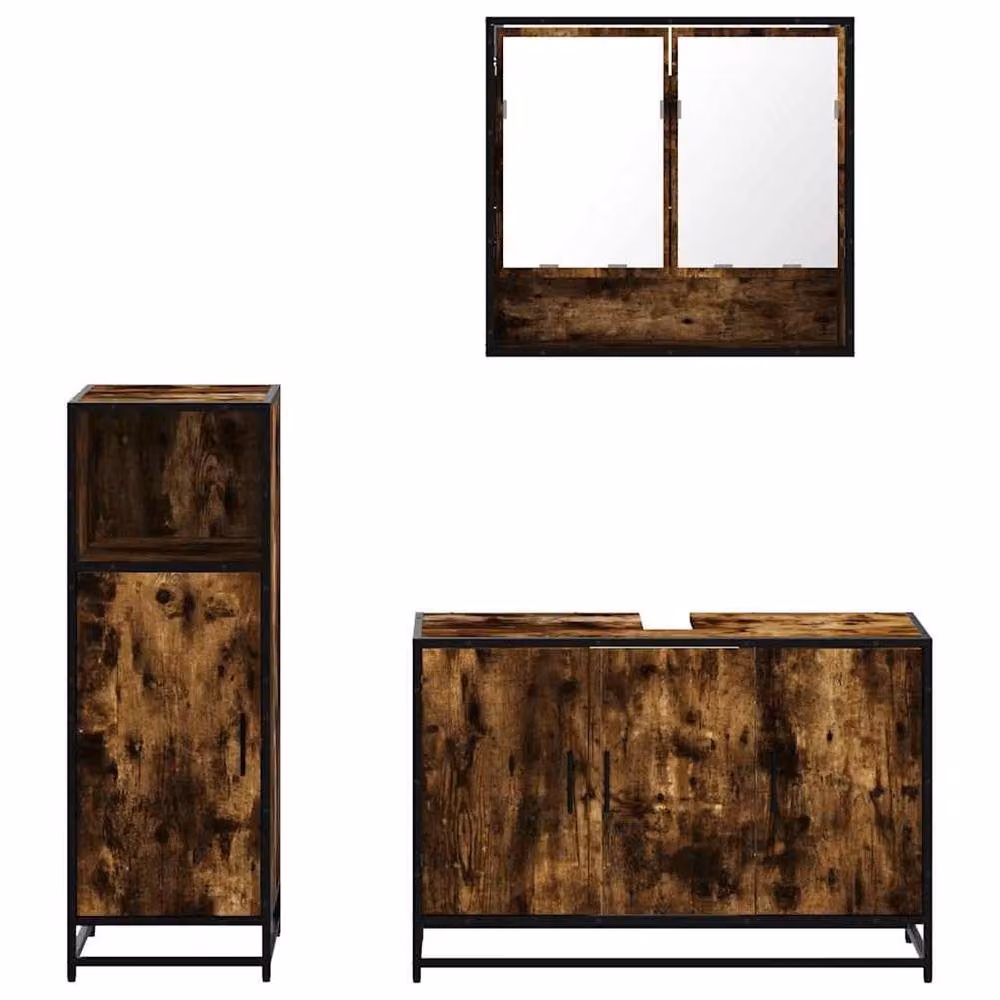 Berkfield Home 3 Piece Industrial Bathroom Furniture Set in Smoked Oak Brown – 4