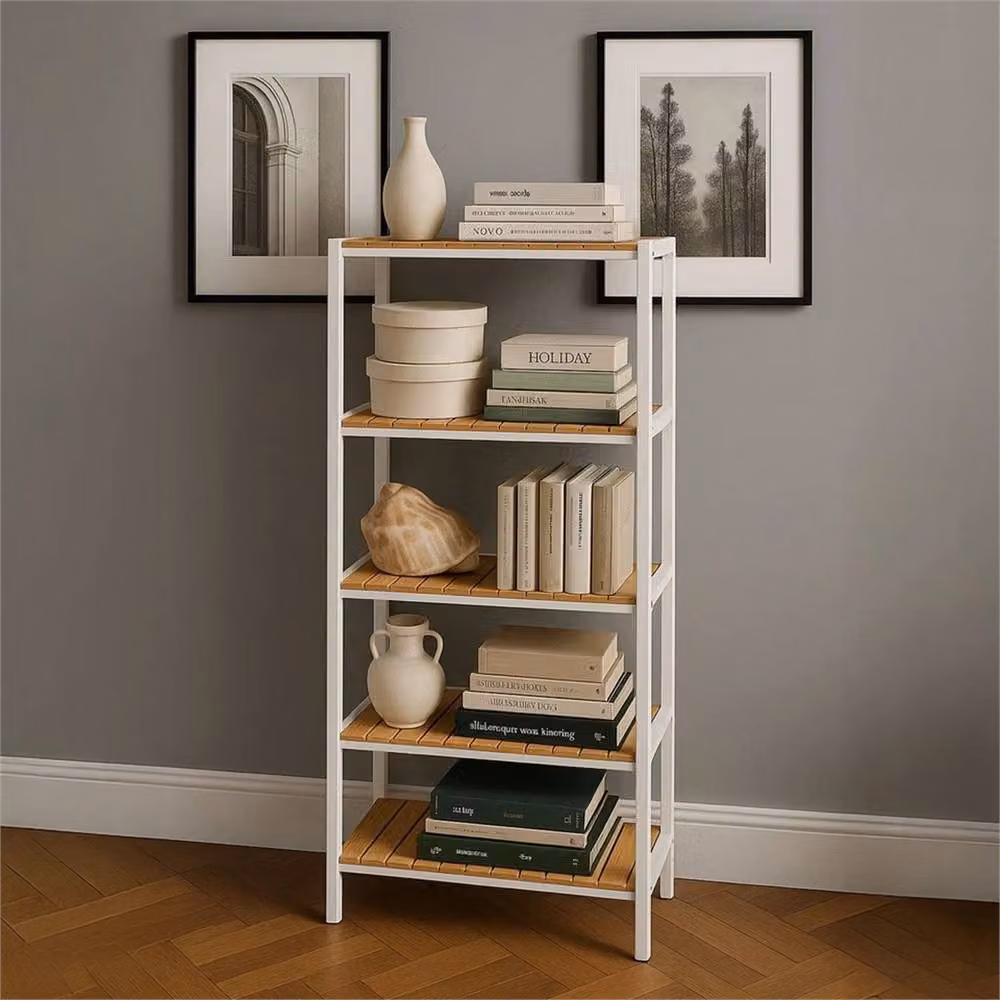 Nordara 5 Tier Bamboo Storage Shelving Unit in White – 2