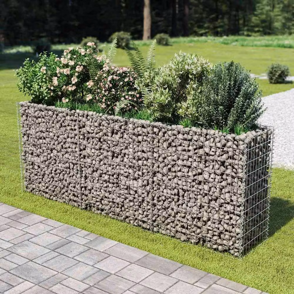 Berkfield Home Durable Galvanised Steel Stone Gabion Raised Bed in Silver, W: 270 cm, D: 50 cm, H: 100 cm – 2
