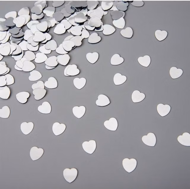 Shatchi Silver Heart Shape Metal Scatter Confetti for Tabletop Decoration