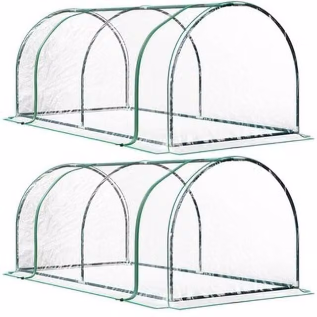 NESTLUNE Set of 2 Green Tunnel Greenhouse Grow Houses, W: 100 cm, D: 15 cm