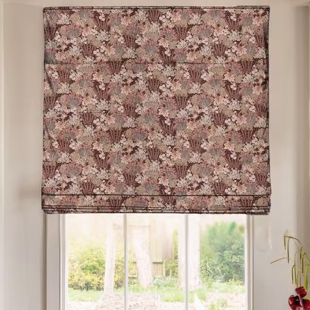 Linda Barker Millefiori Jacquard Blackout Roman Blind in Red, Pink and Multicolour Floral Design