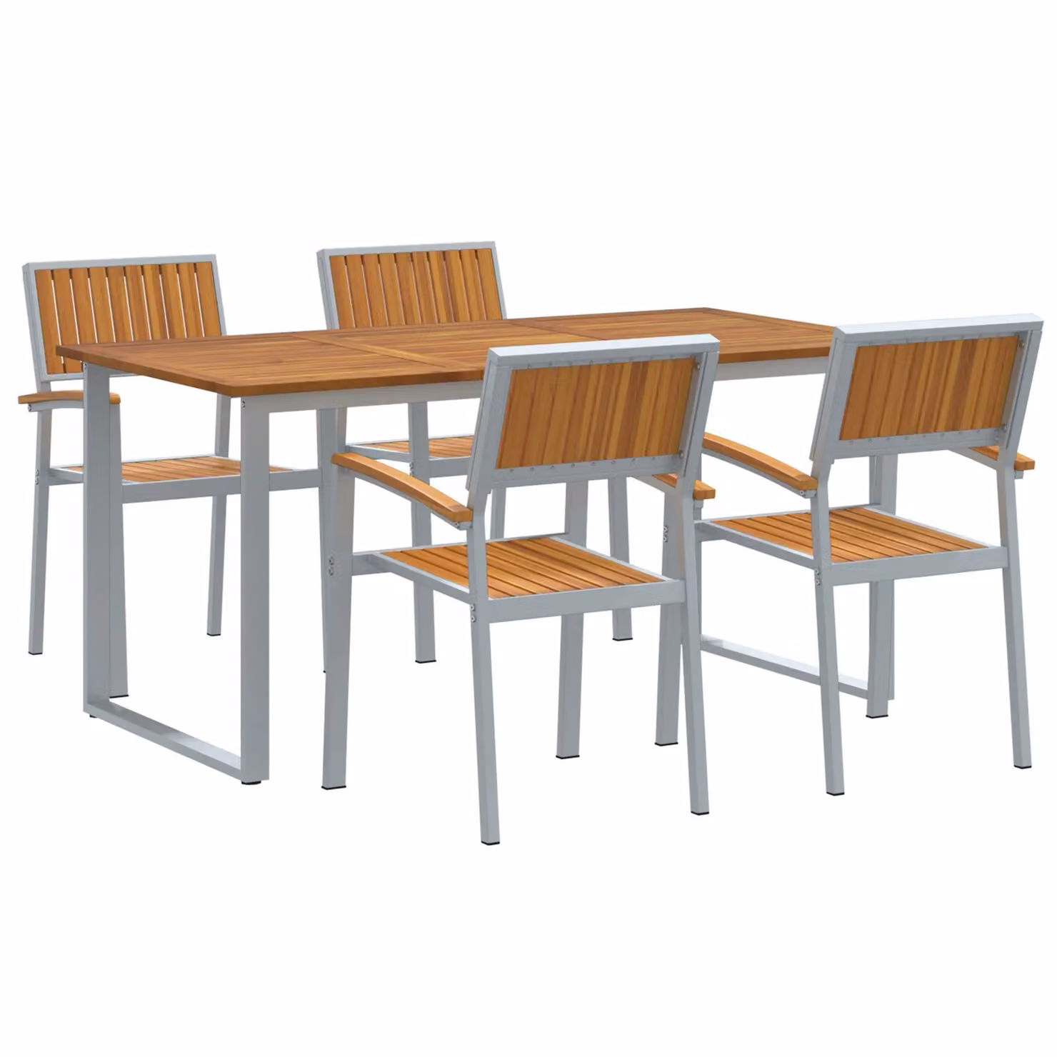 Berkfield Home Garden 5-Piece Modern Dining Set in Grey and Wood Tone with Powder Coated Steel and Wood Construction – 2