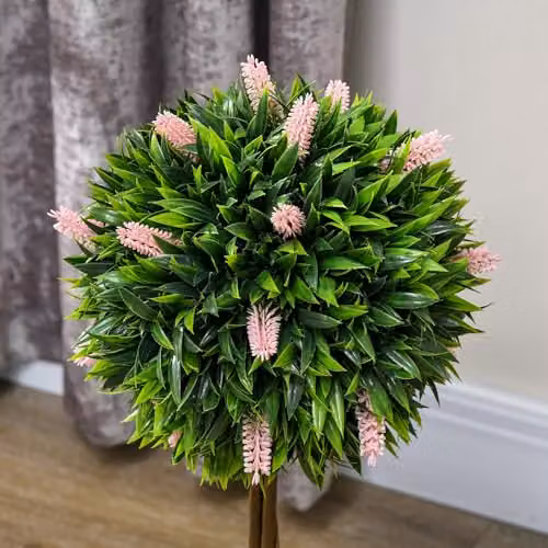 HOMCOM Set of 2 Pink and Green Artificial Floral Ball Trees, Height: 60 cm – 6