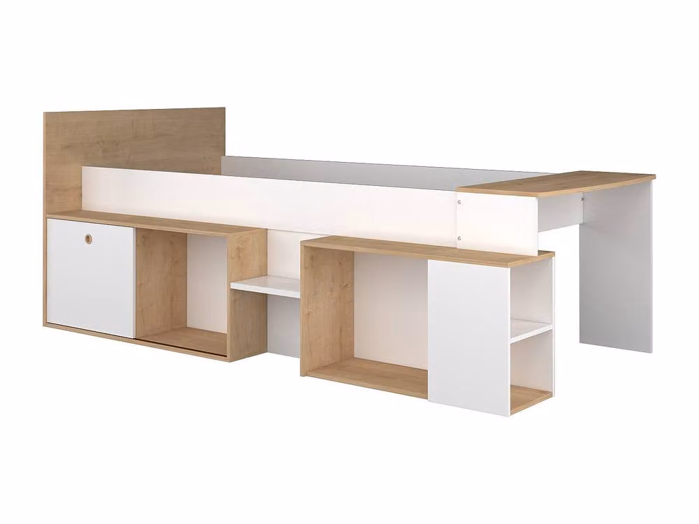 Vente-unique Single Combination Bed with Desk and Storage in White, W/D/H: 200 x 90 x 117.6 cm – 2
