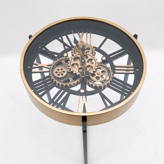 Minster Gear Clock Tabletop Metal Clock in Gold and Black, W: 49 cm, D: 49 cm, H: 55 cm
