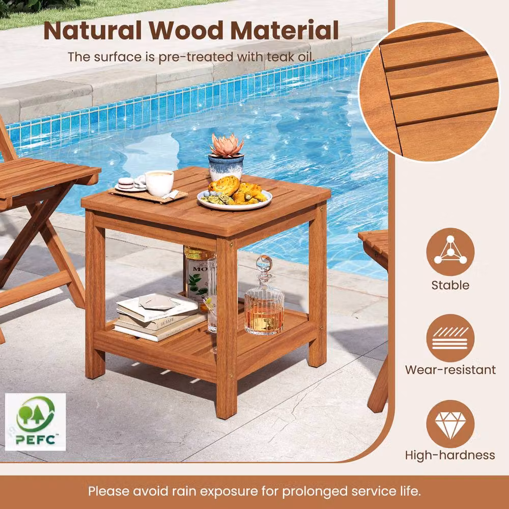 Costway Natural Solid Wood Square Patio Side Table and Outdoor Coffee Table – 6