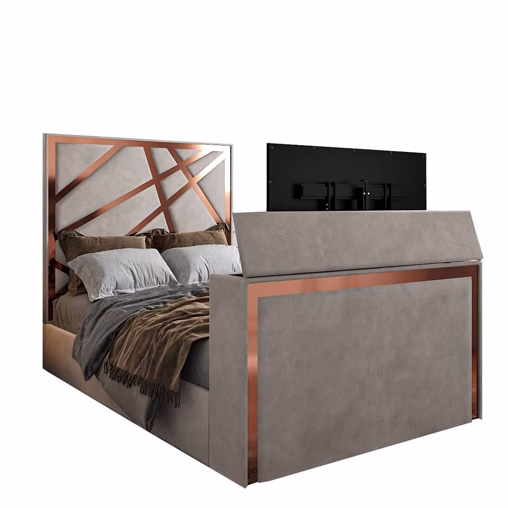 KDMD Ashton Upholstered Soft Velvet TV Bed Frame in Grey, Single – 2