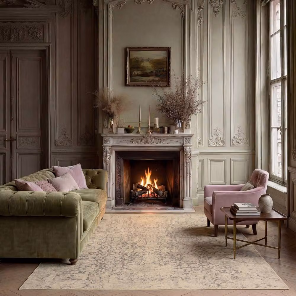 Kukoon Ornate Floral Washable Living Room Rug in Grey and Beige, W: 200 cm, D: 290 cm – 2