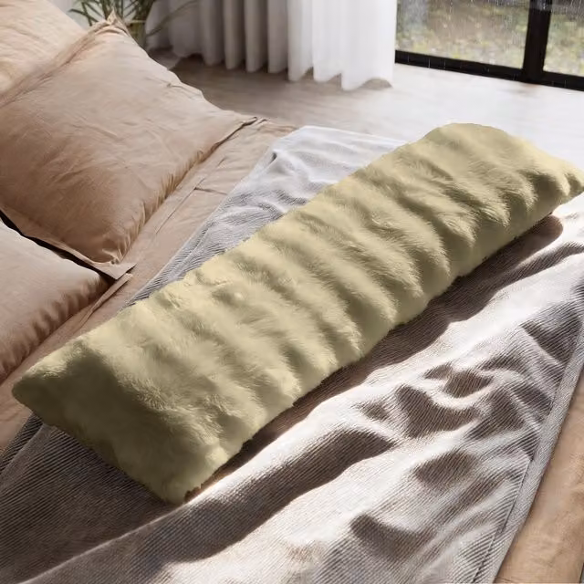 Sweet Dreams Luxury Supersoft Faux Fur Supporting Body Bolster Pillow in Beige
