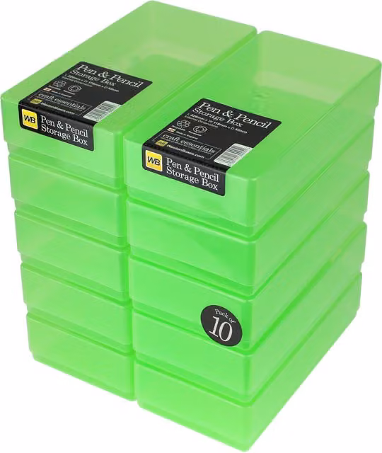 WestonBoxes Green Multi-Compartment Plastic Stationery Storage Boxes with Lids for Children