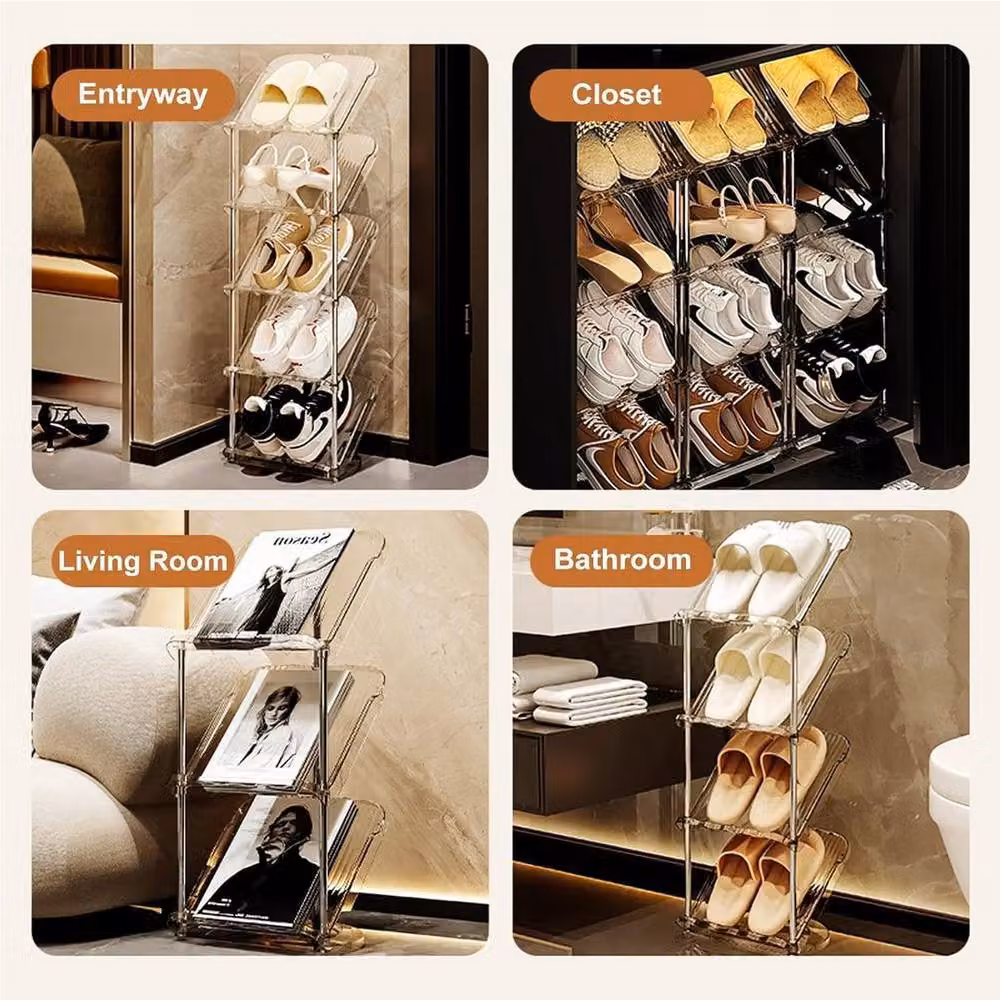Kelvenix 6 Tier Sloping Narrow Clear Shoe Rack in Transparent Plastic and Metal – 5
