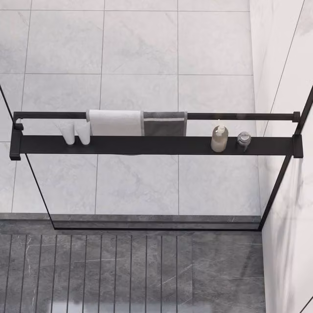 Berkfield Home Wall-Mounted Black Aluminium Shower Shelf for Walk-in Showers, Width: 80 cm – 1