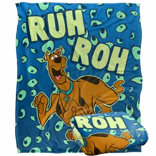 LOGOVISION Scooby Doo Ruh Roh Eyes Super Soft Fleece Throw Blanket, Multicolour and White, W: 152 cm, D: 127 cm