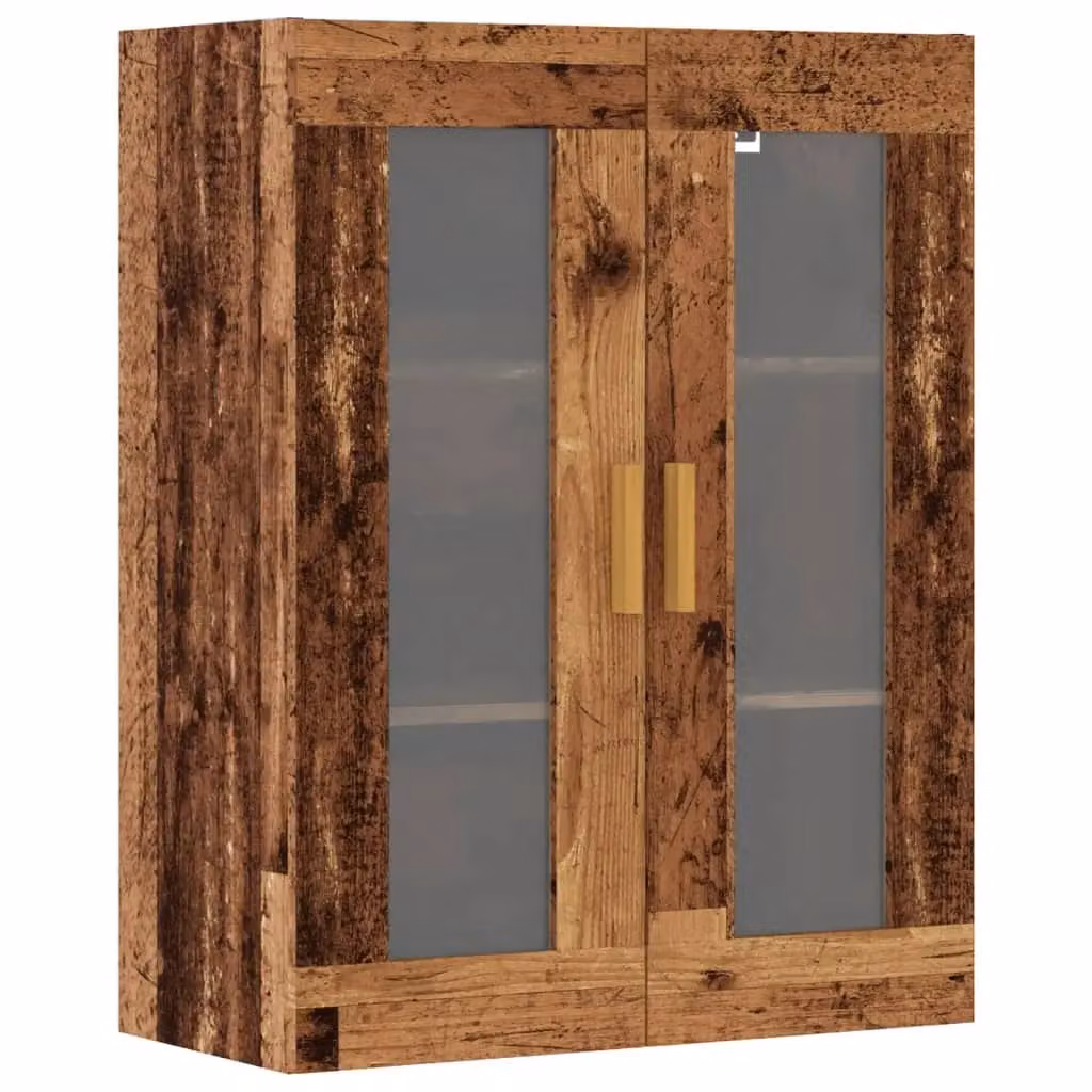 Berkfield Home Hanging Wall Cabinet in Old Wood Brown with Glass Doors, W/D/H: 69.5 x 34 x 90 cm – 2