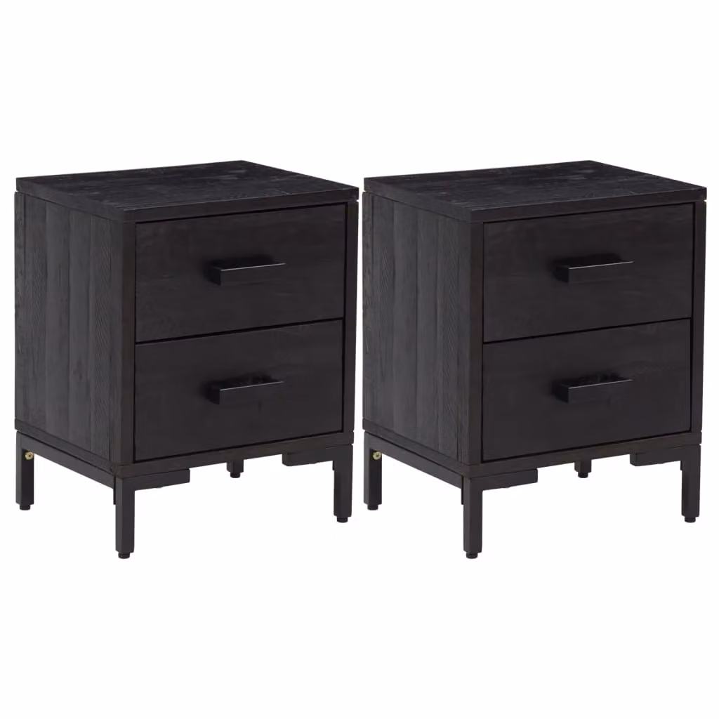 Berkfield Home Set of 2 Black Vintage Solid Pine Wood Bedside Cabinets, W/D/H: 36 x 30 x 45 cm – 2