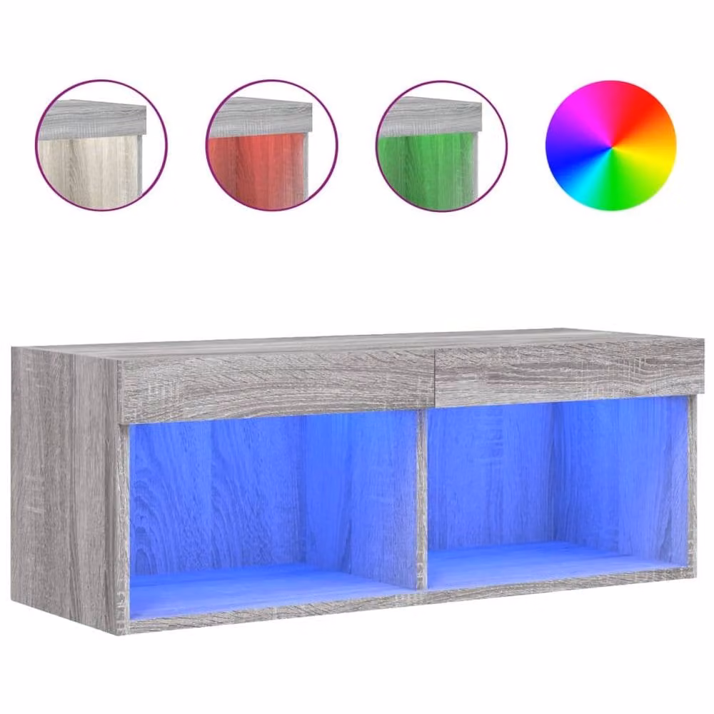 Berkfield Home Modern TV Cabinet with LED Lights in Grey Sonoma, W/D/H: 80 x 30 x 30 cm – 3
