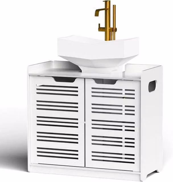 KORVIXA White Modern Under-Sink Bathroom Basin Cabinet with Hinged Doors, W/D/H: 180 x 180 x 180 cm