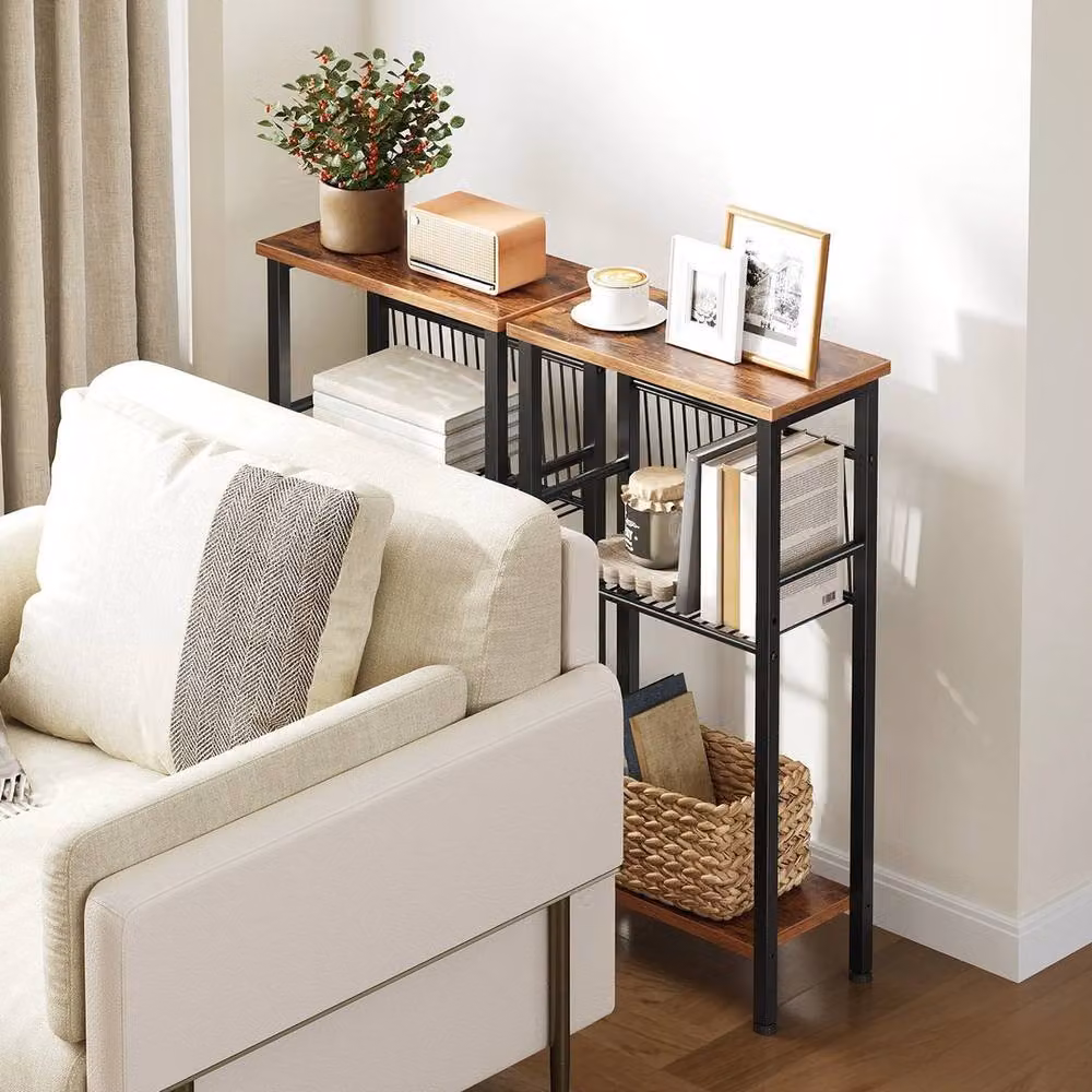 FLAVORA Brown Narrow Industrial Wood Console Entryway Table W/D/H: 40 x 22 x 79 cm – 4