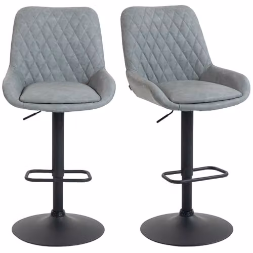 HOMCOM Set of 2 Swivel Bar Stools with Synthetic Leather Upholstery and Metal Base, Grey