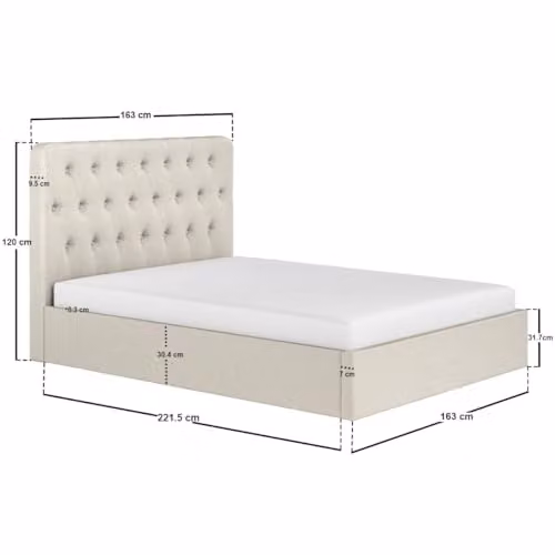 Flair Furnishings Marley Chesterfield Buttoned Headboard Ottoman Bed in Beige Linen, Kingsize, W/D/H: 180 x 120 x 221.5 cm – 2