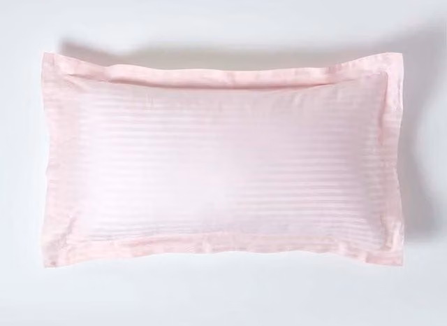 Homescapes Pink Egyptian Cotton King Size Oxford Pillowcase, 330 Thread Count Mako Satin Stripe