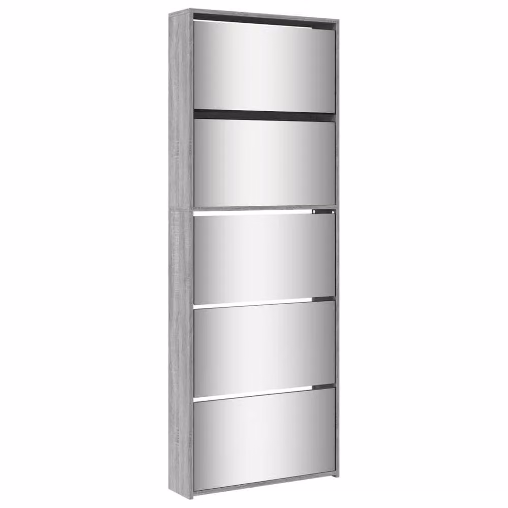 Berkfield Home 5-Layer Shoe Cabinet with Mirror in Grey, W: 63 cm, D: 17 cm, H: 169.5 cm – 2