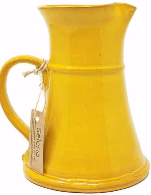 Verano Spanish Ceramics Selena Glazed Hand Dipped Large Flat Based Ceramic Jug, 1 l, Yellow, H: 20 cm – 1