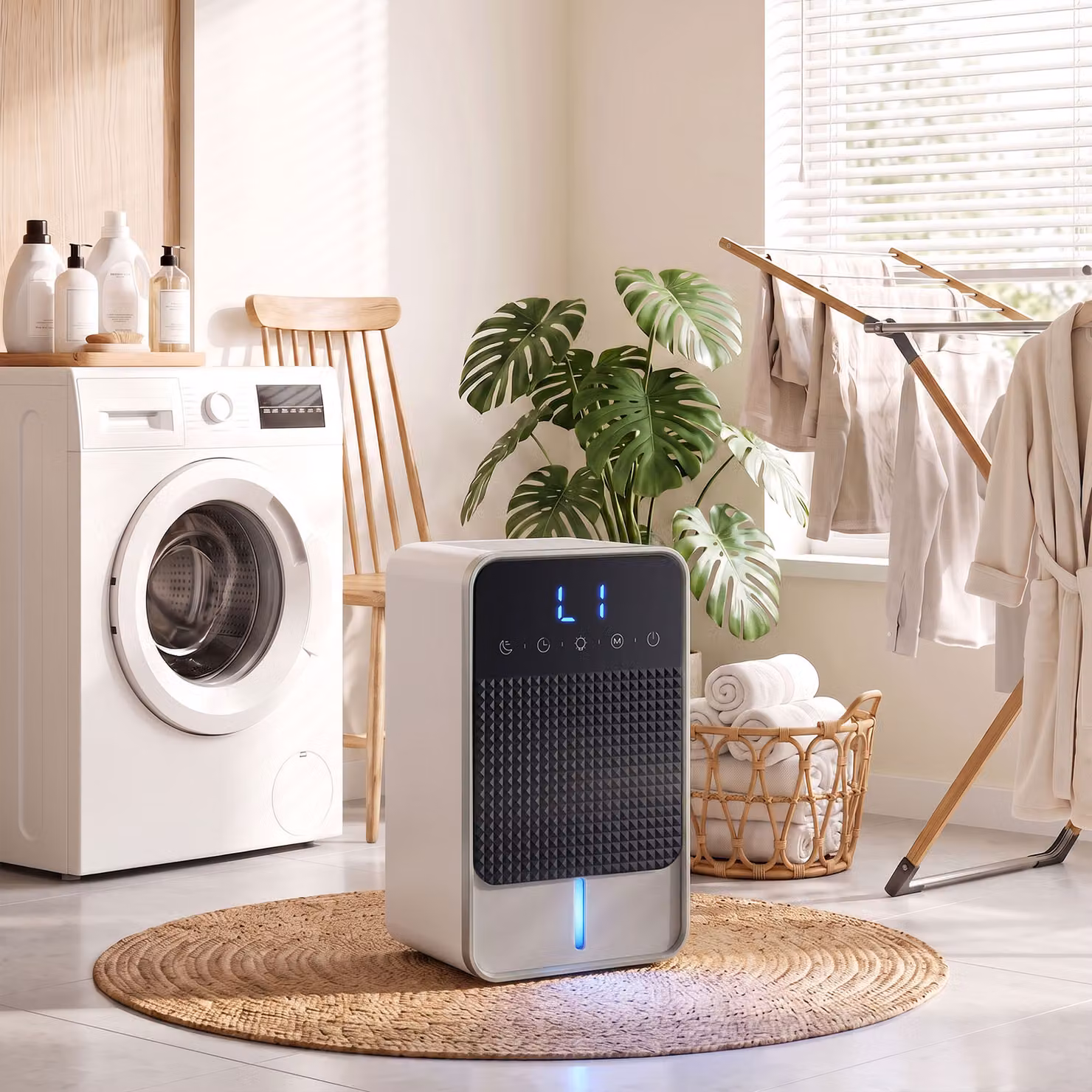 HOMCOM Small Dehumidifier with RGB Mood Lights, Timer, LED Display and Sleep Mode, White – 5