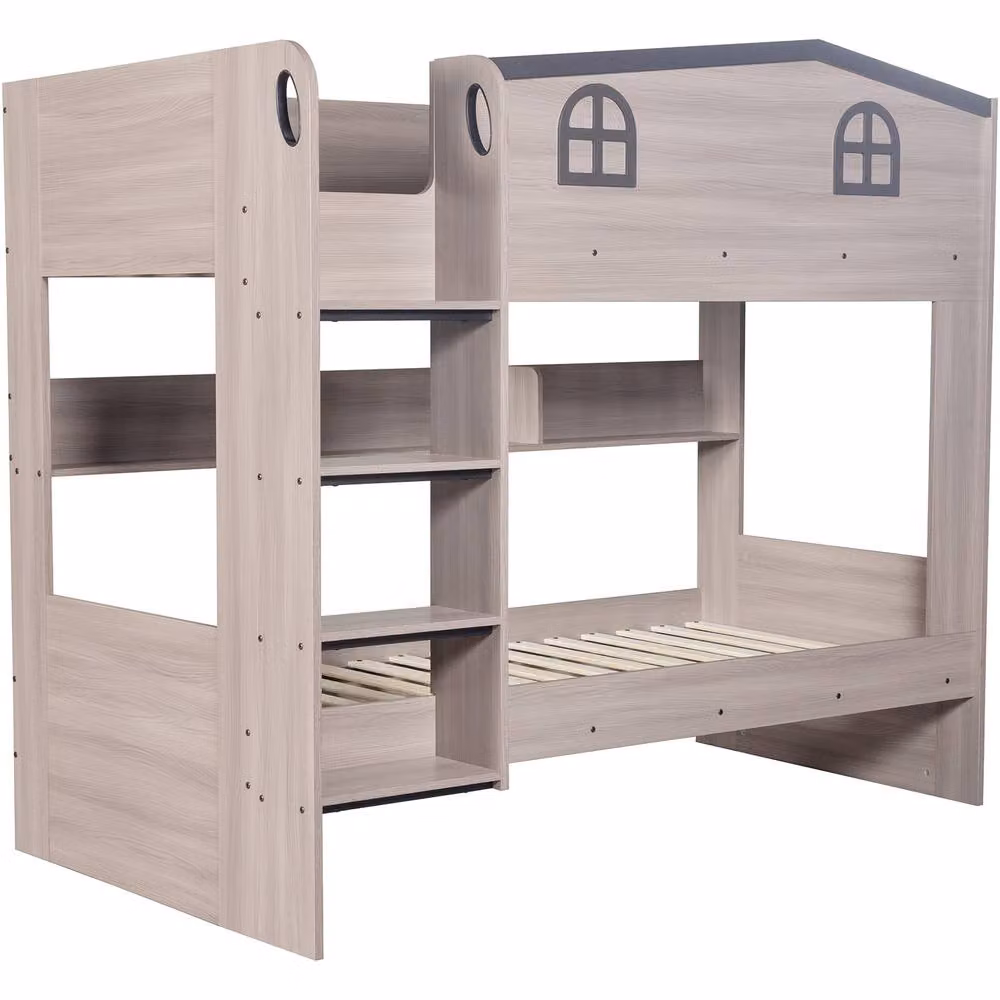 Seconique Hector Modern Grey Engineered Wood Bunk Bed Frame with Stairs and Side Compartments, W/D/H: 90 x 190 cm – 2